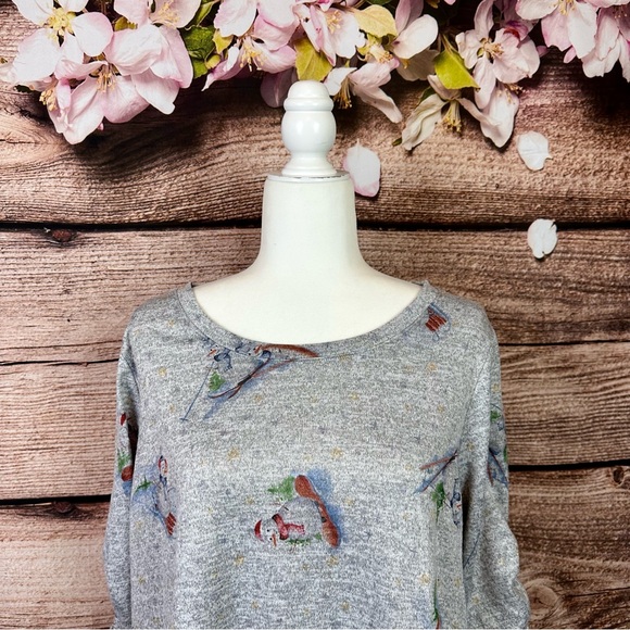SOLD 🛍️ One World Women's Gray Snowman Printed Rolled Sleeve Sweater XL - Picture 2 of 8